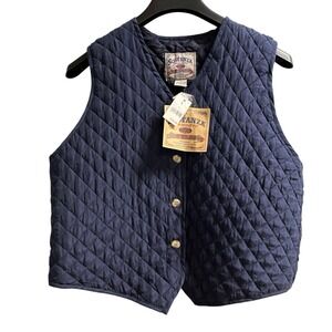 Vintage Sostanza Vest Women L 100% Silk Shell‎ Blue Classic Quilted Puffer